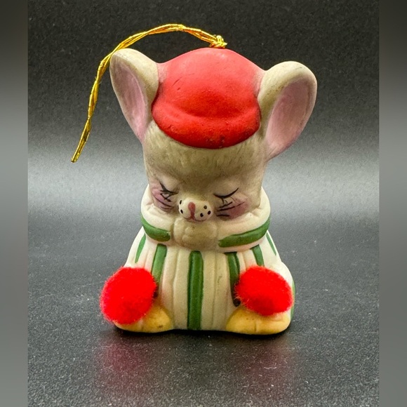 Jasco Christmas Ornament Lil Chimers Mouse Handpainted Bisque Porcelain Bell 80s - Picture 3 of 7